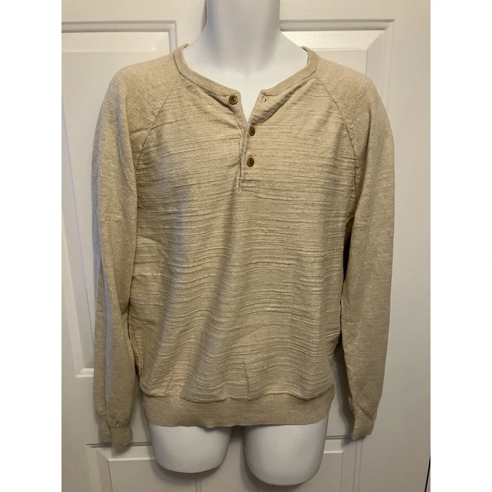 J Crew Men's Heritage All Cotton‎ Sweater Polo Medium Beige Long Sleeve
